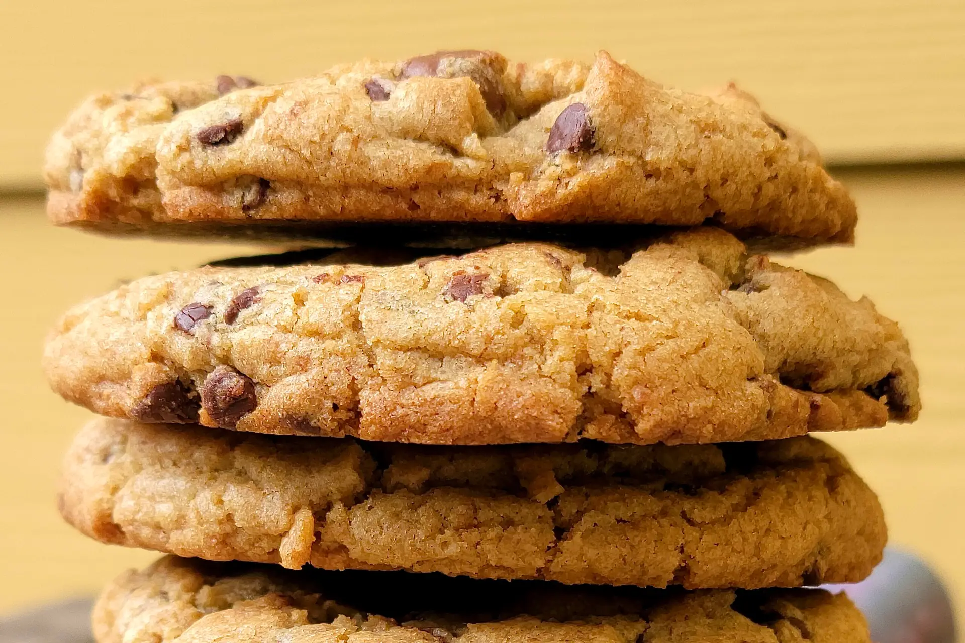 chocolate chip cookies stacked