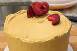 Almond-Amaretto Cake with Salted Dulce de Leche Frosting